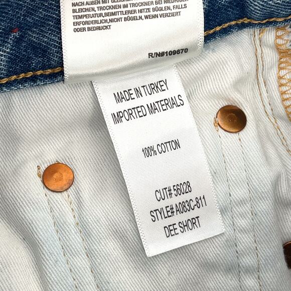 AGOLDE Dee Distressed Denim Shorts Raw Hem Blue High Rise Women’s Size 24 - Picture 4 of 5